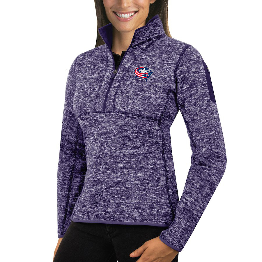 Columbus Blue Jackets Antigua Women's Fortune 1/2-Zip Pullover Sweater Purple